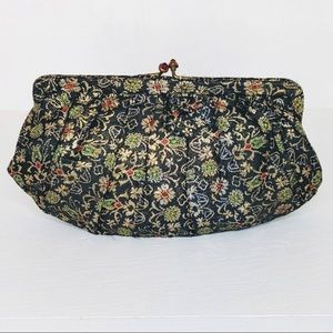 Vintage Zell Black Brocade Clutch/ Handbag